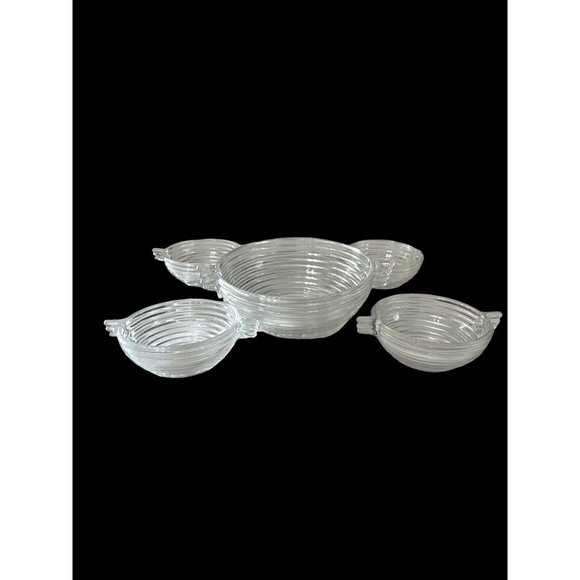 Vintage 1938-43 discontinued Anchor Hocking clear Manhattan 5 pc berry bowl set - Picture 2 of 9